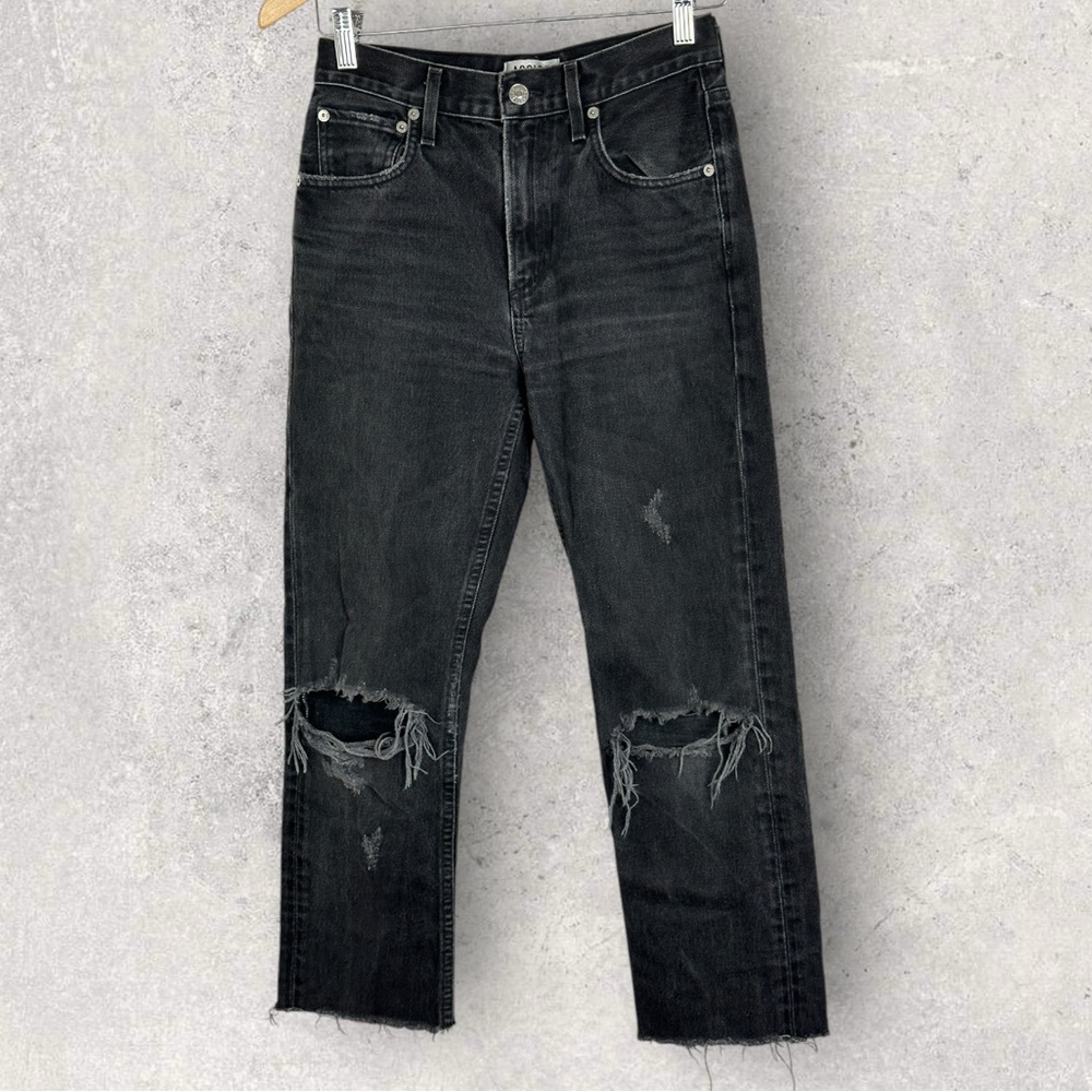 AGOLDE Cherie High Rise Straight Jeans Distortion Black Womens Size 24 Revolve